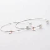 Silver-seawater double pearl bangle bracelet_